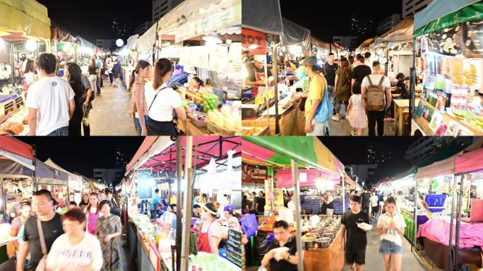曼谷夜市小吃街游人旅游国外外国