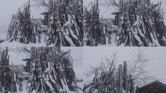 6K雾雪覆盖的树枝柴火一组01