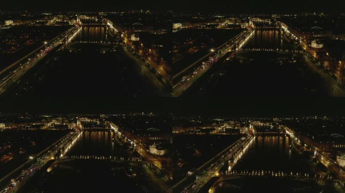 城市夜景航拍法国街景全景大景风光风景