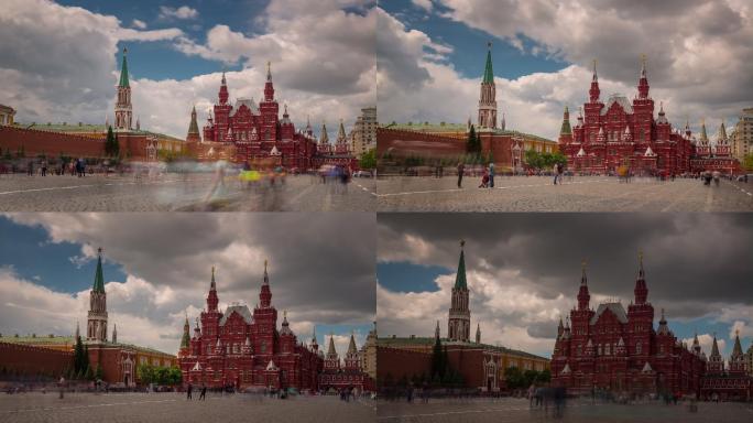夏日莫斯科市红场古建筑延时摄影国外