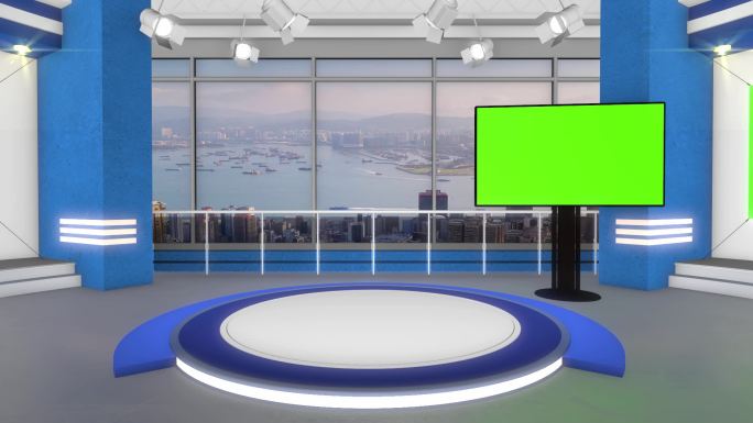 3D蓝色虚拟演播室新闻直播间演播厅背景5