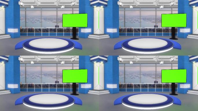 3D蓝色虚拟演播室新闻直播间演播厅背景5