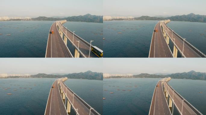 深圳湾大桥景观跨海大桥运输集装箱货车