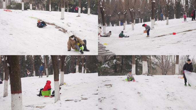 冬天下雪升格爸爸妈妈带孩子雪中滑雪玩雪8