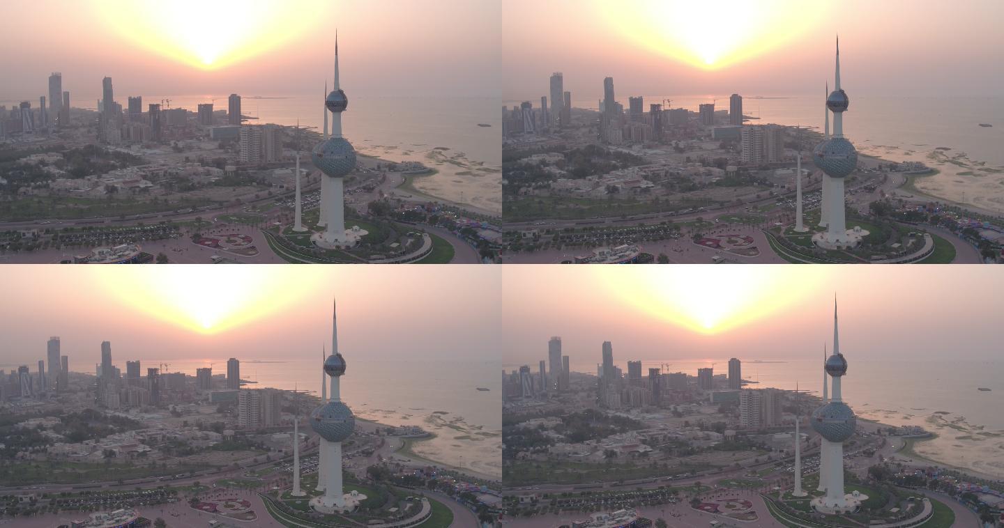 科威特城繁华建筑群大气全景空镜