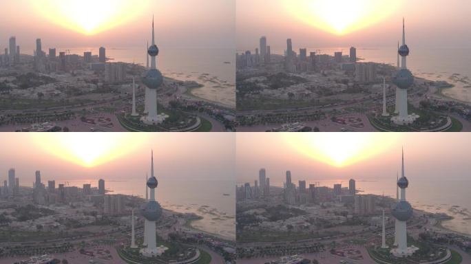 科威特城繁华建筑群大气全景空镜