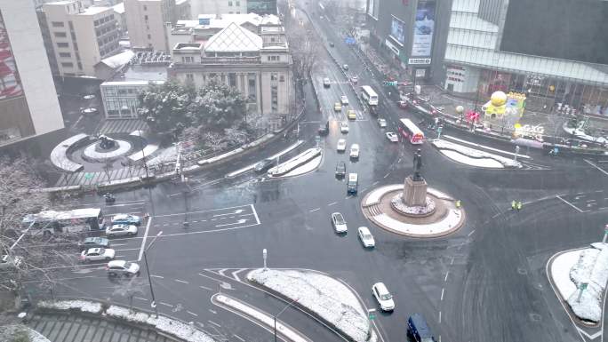南京雪景航拍 新街口