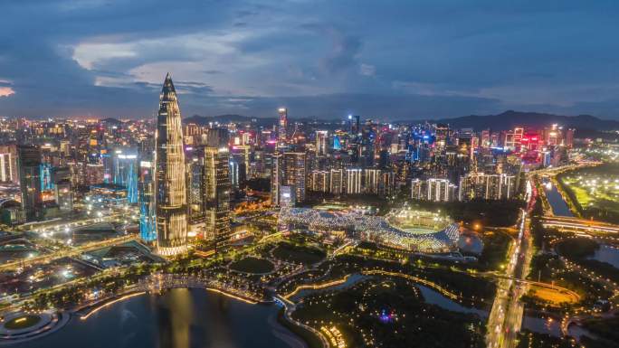 深圳湾体育馆蓝调夜景延时4k