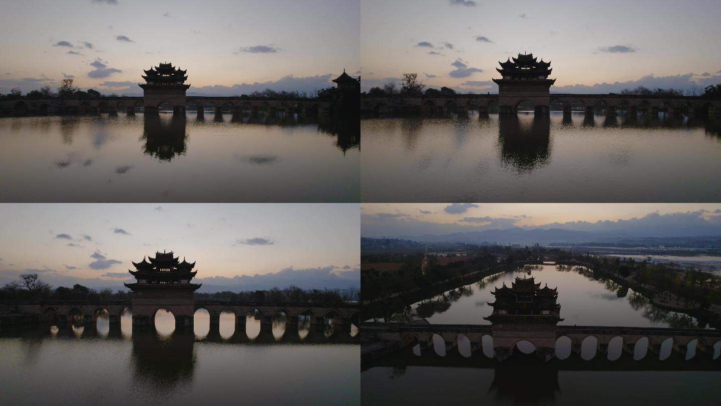 古桥视频黎明时分云南建水双龙桥十七孔桥