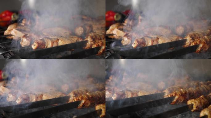 木炭上烤肉bbq木炭烧烤美食美味