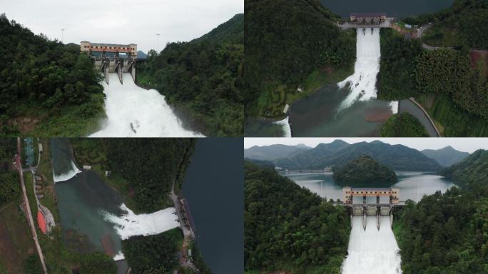 航拍浙江省金华市安地水库泄洪