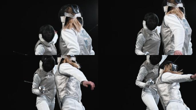 女子击剑运动员击剑慢动作视频空镜头通用素