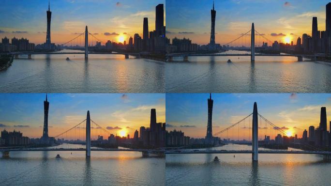 广州塔猎德大桥日落前推城市