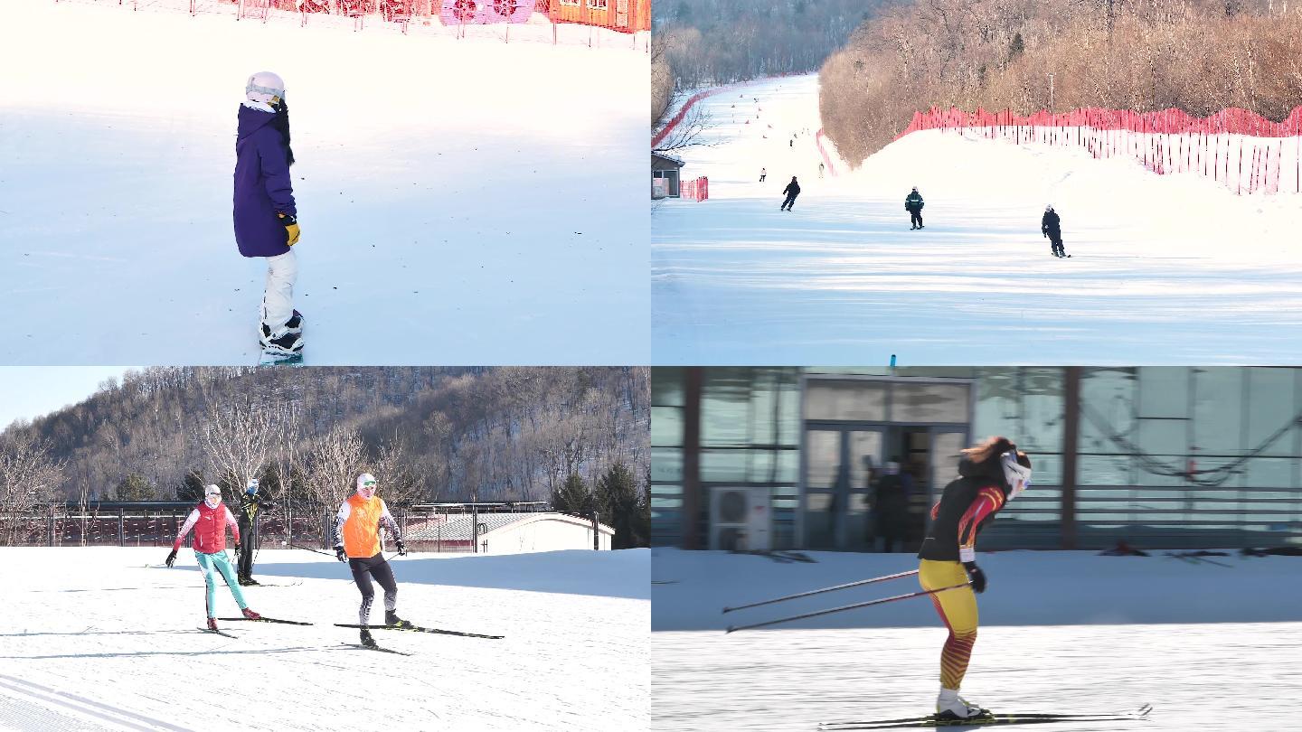 滑雪运动员滑雪场航拍滑雪