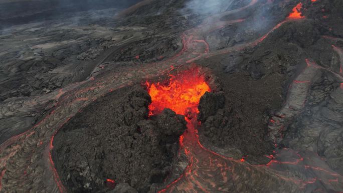 火山的熔岩喷发航拍空镜地质地貌岩浆