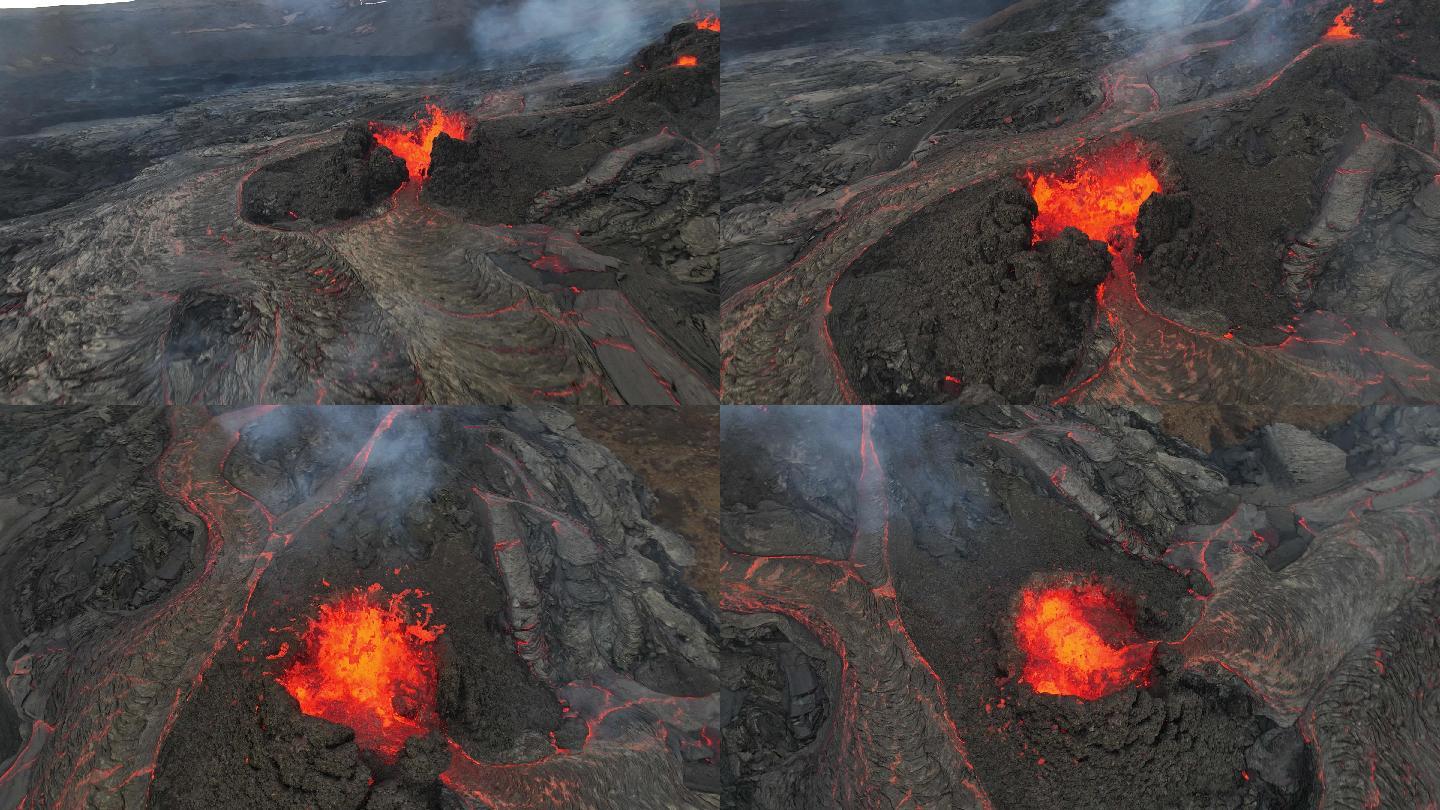 火山的熔岩喷发航拍空镜地质地貌岩浆