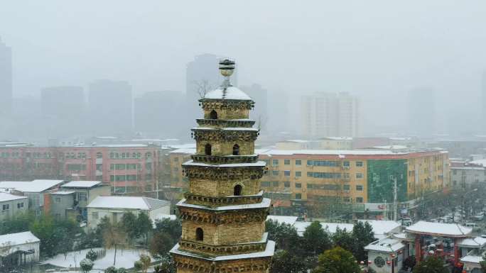 西平县标志建筑 宝严寺塔 宝岩寺塔雪景