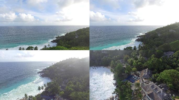塞舌尔群岛 4k 航拍海岸线全景 原素材