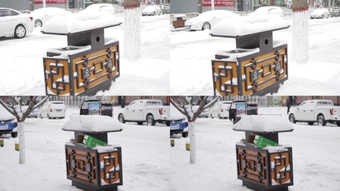 积雪中的垃圾箱