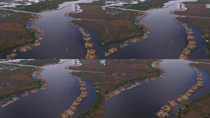 秘鲁的的喀喀湖浮岛 高空航拍 4k原素材