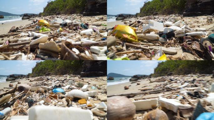 大量塑料垃圾散落在海边