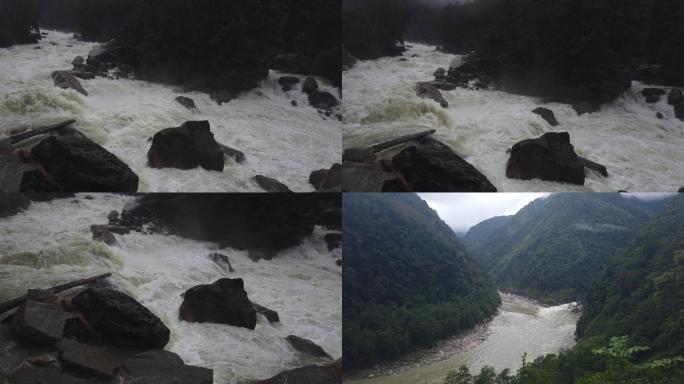 西藏墨脱县冰川溶水和雅鲁藏布大峡谷