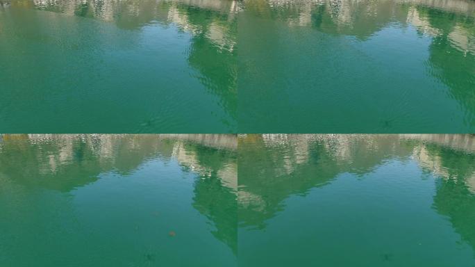 航拍大自然绿色湖面