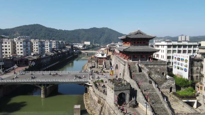 航拍福建汀州长汀古城4A景区济川门