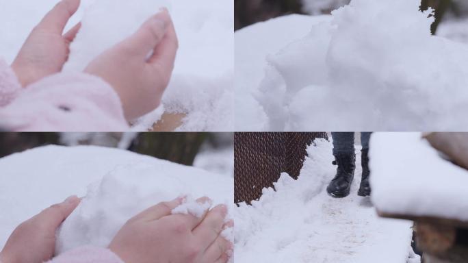 冬天玩雪堆雪人