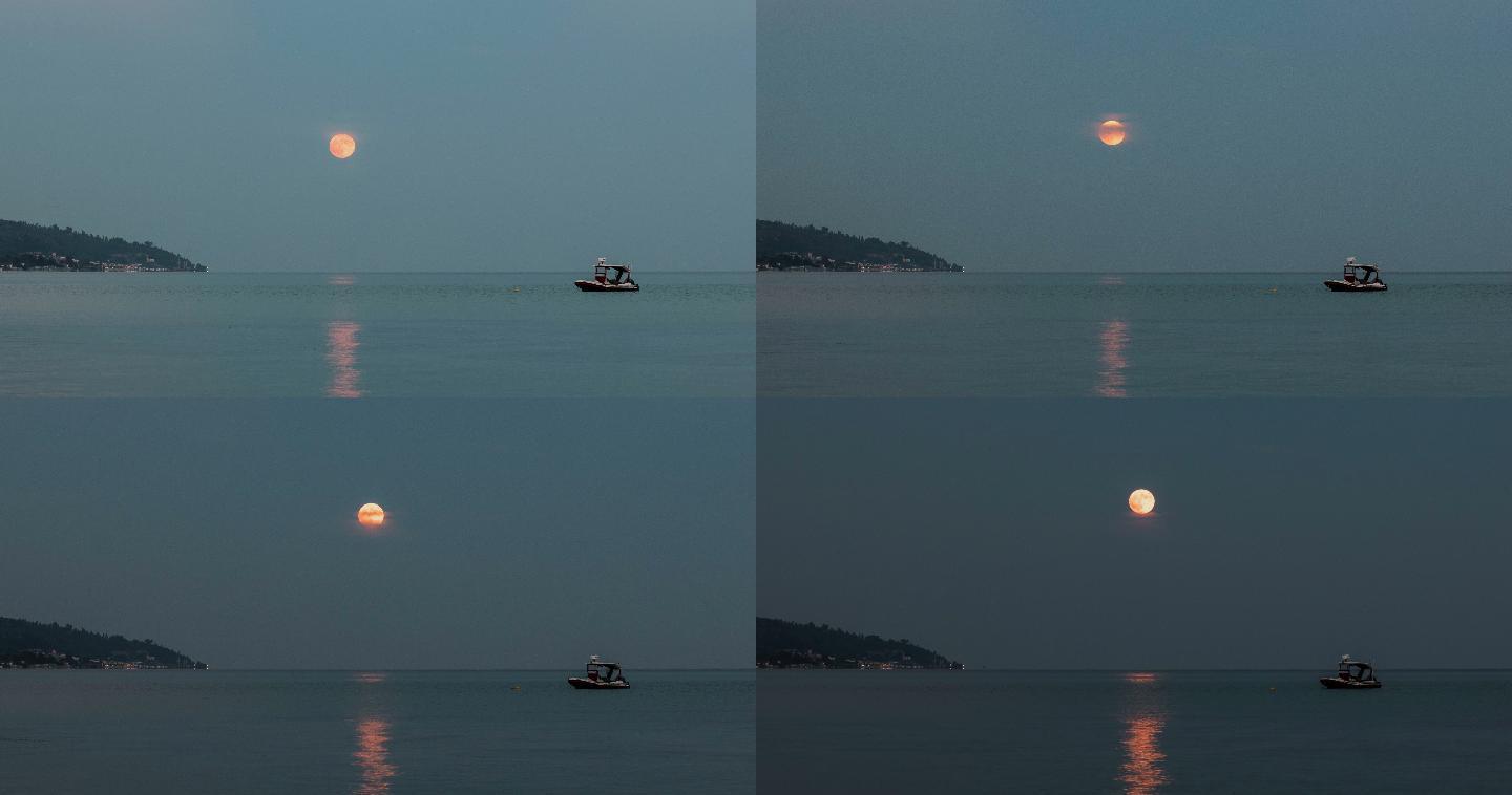 月亮在海上升起的时间流逝