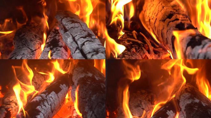 燃烧的柴火，篝火，乡村景象
