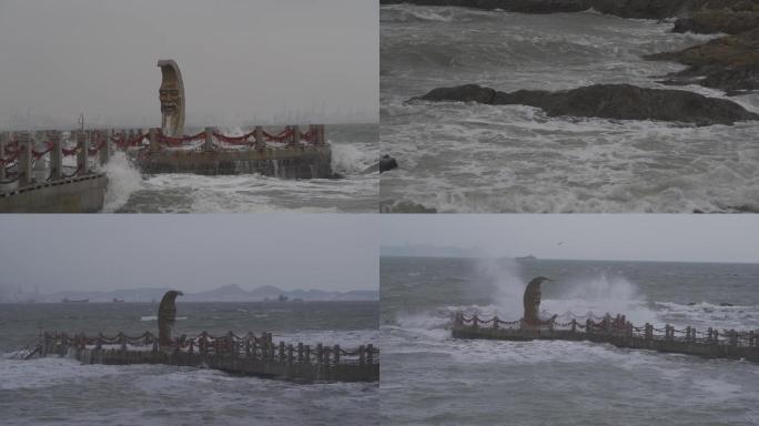 海滨地标月亮湾月亮老人海浪浪花素材