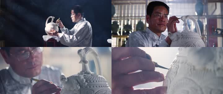 5k分辨率陶瓷技艺大师雕刻耀州青瓷倒流壶