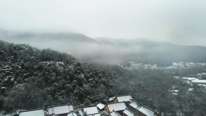 「已调色」杭州雪景法喜寺寺庙2022下雪