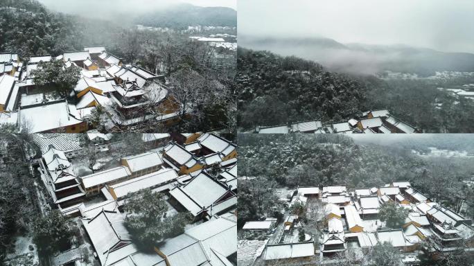 「已调色」杭州雪景法喜寺寺庙2022下雪