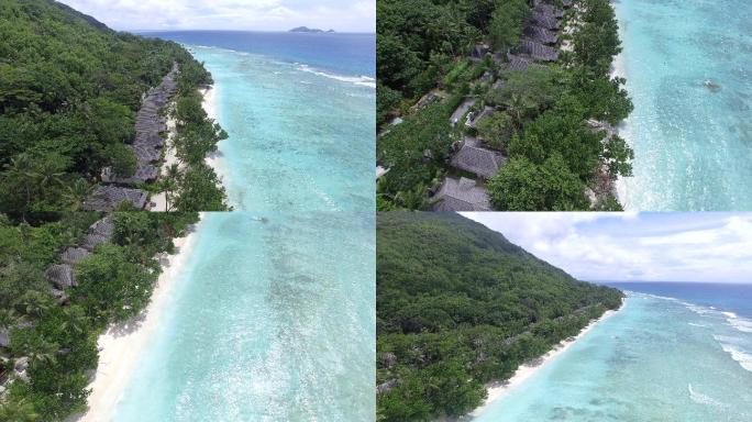 塞舌尔群岛4k 高清航拍海岸线 沙滩海浪