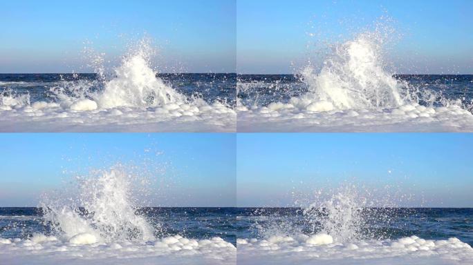 冬海上的风暴大海海洋海浪巨浪风浪浪花