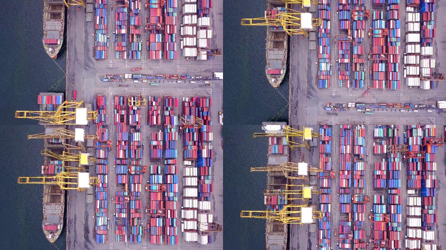 鸟瞰集装箱码头海港水运水上运输进出口贸易
