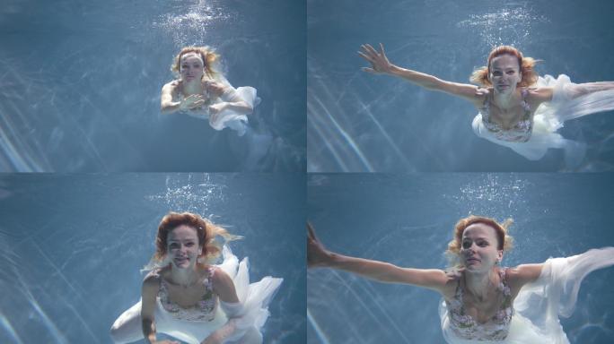 水里游泳的女人落水潜水梦境梦幻外国人
