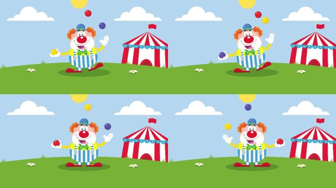 有气球和生日蛋糕的滑稽小丑卡通人物