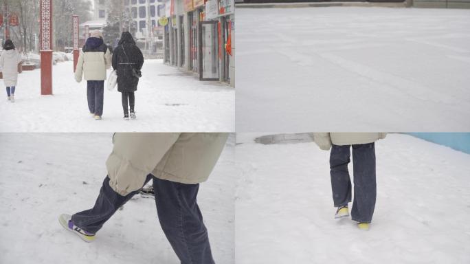 下雪天街道脚步