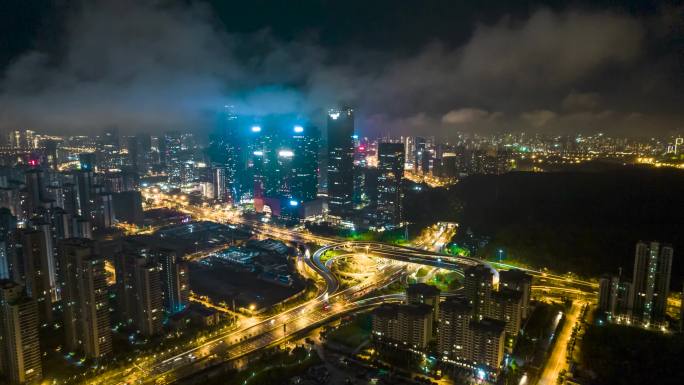 高清延时航拍南宁五象新区夜景