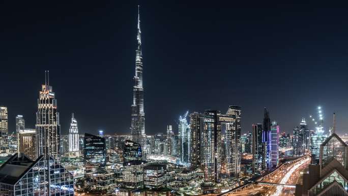 迪拜夜景阿拉伯建筑物已建商业