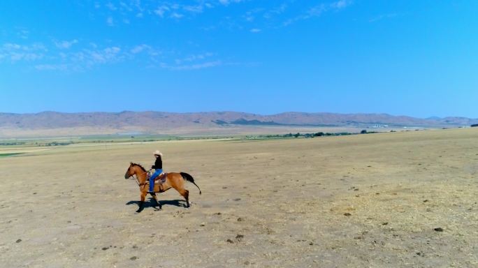 年轻女子骑马蒙古族马场奔跑汗血宝马