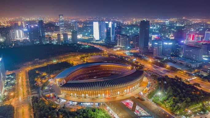 济南奥体中心经十路航拍夜景