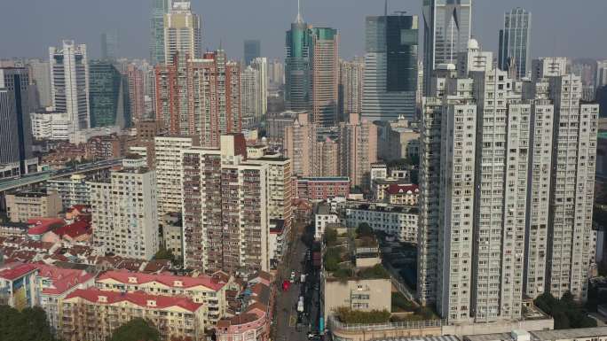 4K原素材-航拍上海城市地标高楼大厦