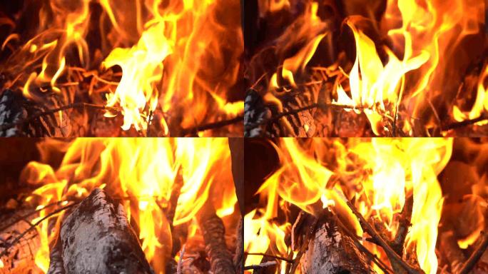 烧火，篝火，火堆，柴火，木柴火焰火光燃烧