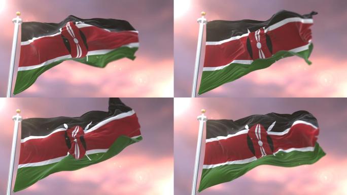 肯尼亚国旗在日落时随风缓缓飘扬