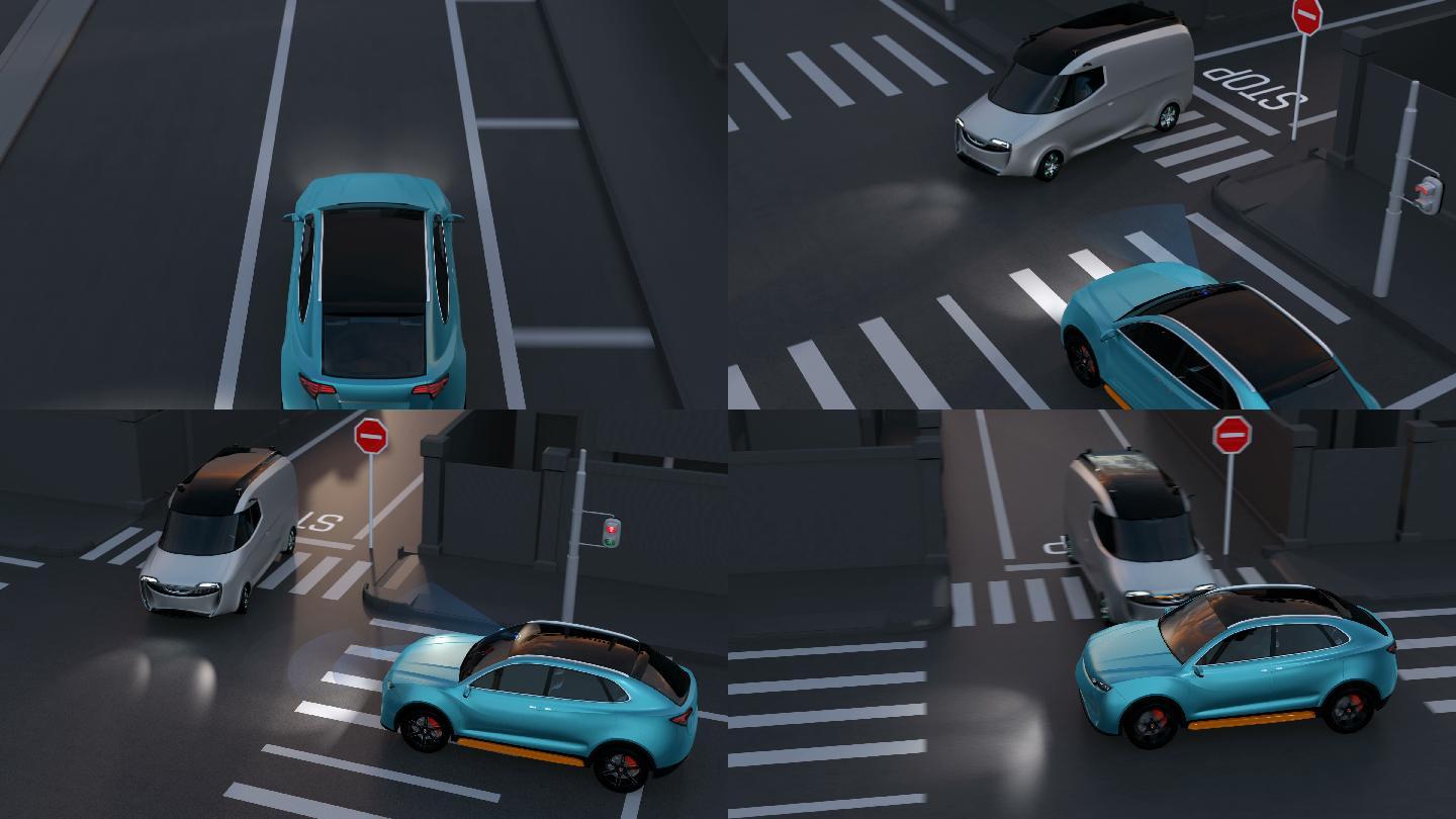 蓝色SUV在十字路口避免事故动画
