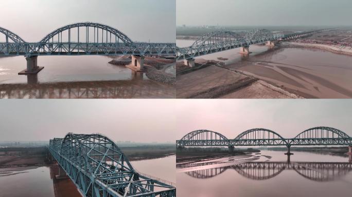 航拍京沪高铁黄河大桥和高速动车穿越黄河